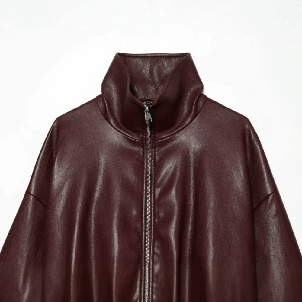 ZARA Stand Collar Trendy Leather Jacket